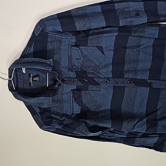 Silver medium blue plaid button down long sleeve shirt - Picture 2 of 6